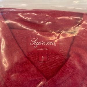 SUPREME RED CLASSIC LOGO BUTTON UP DENIM SHIRT
